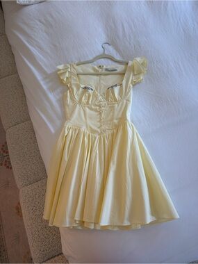 House of CB Butter Yellow Ruffle-Sleeve Fit & Flare Dress